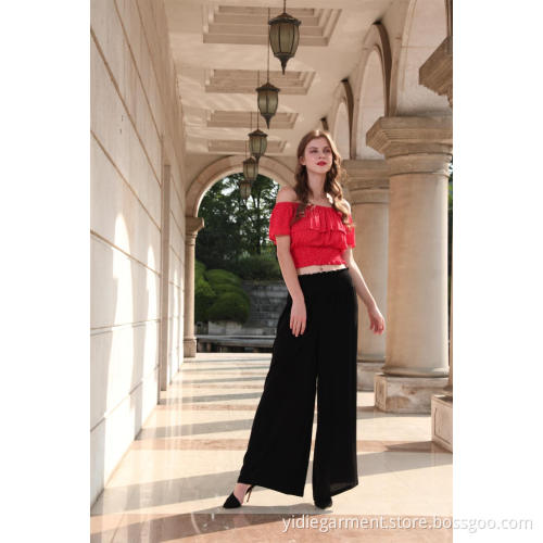 Off Shouler Short Sleeve Red Color Blouse